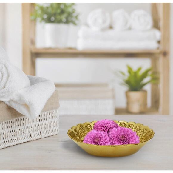 Pack Of 3 Designer Pure Brass Nakshi Plate for Puja/Diwali/Bhog Thali 2 inch - Picture 6 of 8